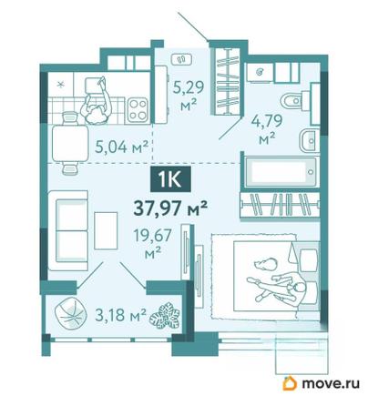 1-комн. квартира, 37.97 м&sup2;