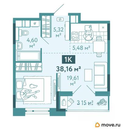 1-комн. квартира, 38.16 м&sup2;
