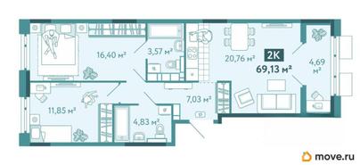 2-комн. квартира, 69.13 м&sup2;