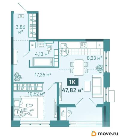 1-комн. квартира, 47.82 м&sup2;