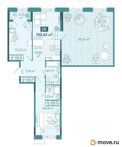 2-комн. квартира, 105.62 м&sup2;