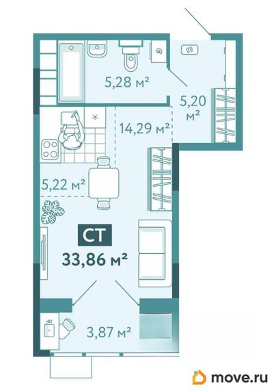 студия, 33.86 м&sup2;