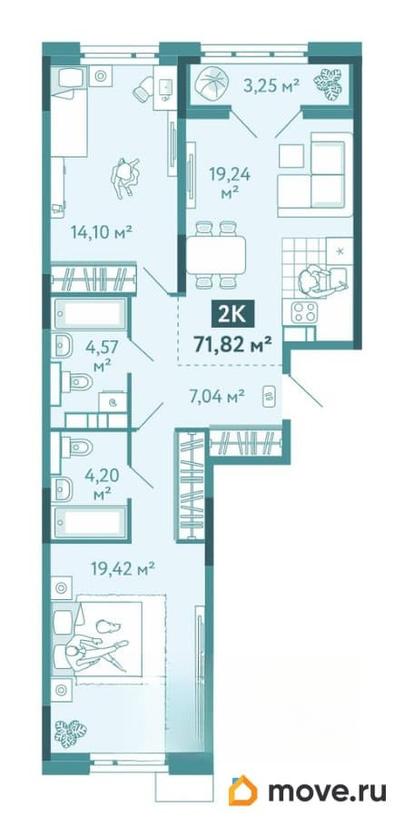 2-комн. квартира, 71.82 м&sup2;