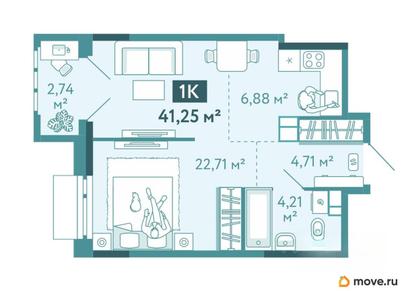 1-комн. квартира, 41.25 м&sup2;