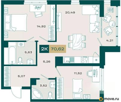 2-комн. квартира, 68.11 м&sup2;
