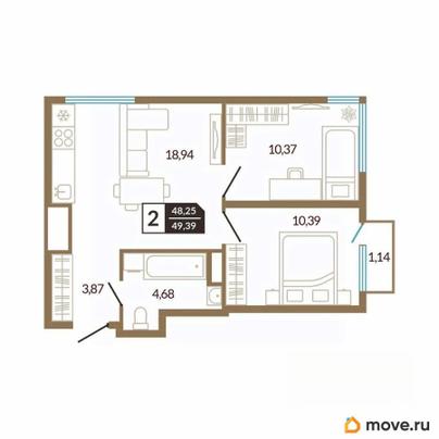 2-комн. квартира, 49.39 м&sup2;