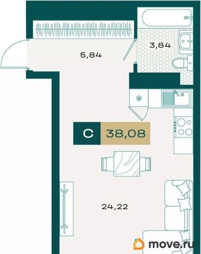 студия, 35.64 м&sup2;