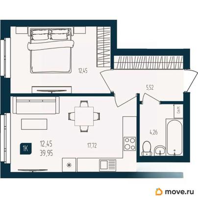 1-комн. квартира, 39.95 м&sup2;