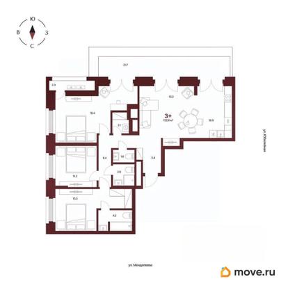 3-комн. квартира, 122.6 м&sup2;