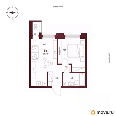 1-комн. квартира, 38.7 м&sup2;