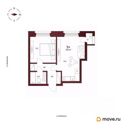 1-комн. квартира, 39.5 м&sup2;