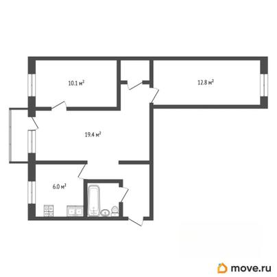 3-комн. квартира, 54.8 м&sup2;