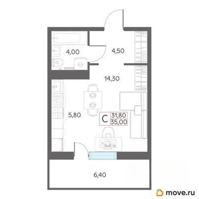 студия, 35 м&sup2;