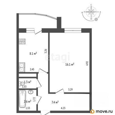 1-комн. квартира, 35.5 м&sup2;