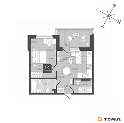 1-комн. квартира, 50.78 м&sup2;
