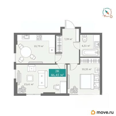 2-комн. квартира, 46.45 м&sup2;