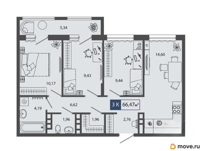 3-комн. квартира, 66.47 м&sup2;