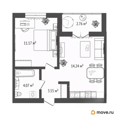 1-комн. квартира, 35.79 м&sup2;