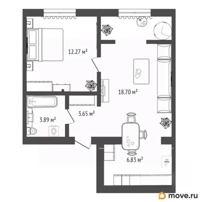 2-комн. квартира, 64.37 м&sup2;