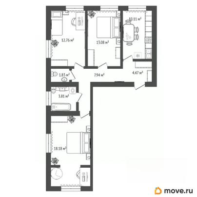 3-комн. квартира, 72.18 м&sup2;