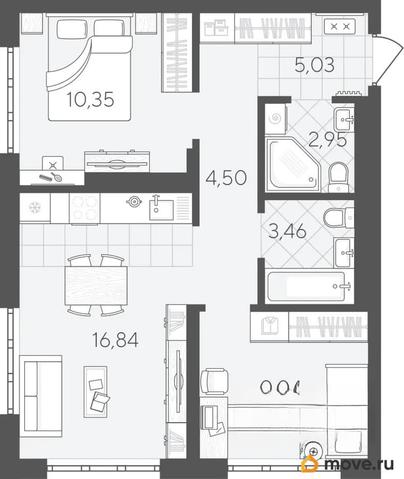 2-комн. квартира, 52.17 м&sup2;
