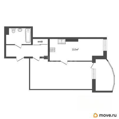 1-комн. квартира, 43.3 м&sup2;