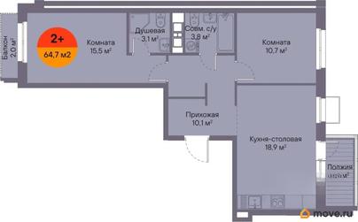 2-комн. квартира, 64.7 м&sup2;