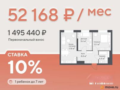 2-комн. квартира, 52.5 м&sup2;