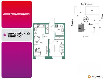 2-комн. квартира, 37.06 м&sup2;