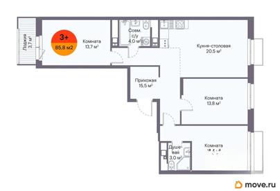 3-комн. квартира, 85.8 м&sup2;
