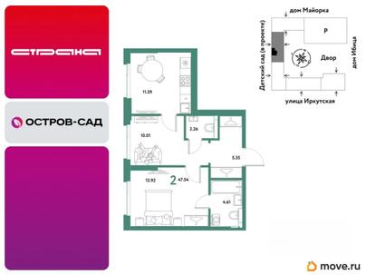 2-комн. квартира, 47.54 м&sup2;