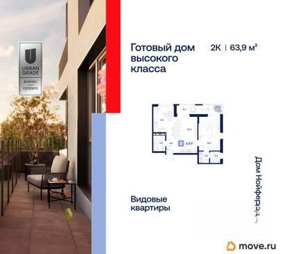 2-комн. квартира, 63.9 м&sup2;