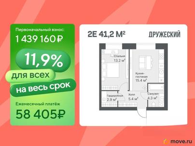 1-комн. квартира, 41.2 м&sup2;