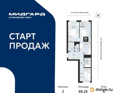 2-комн. квартира, 68.26 м&sup2;