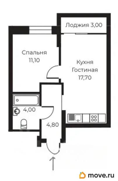 1-комн. квартира, 38.9 м&sup2;