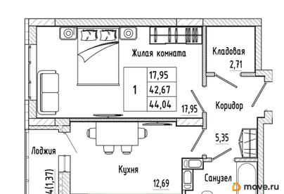 1-комн. квартира, 44.04 м&sup2;