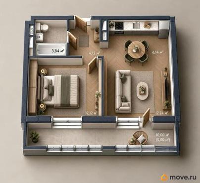 2-комн. квартира, 43.46 м&sup2;