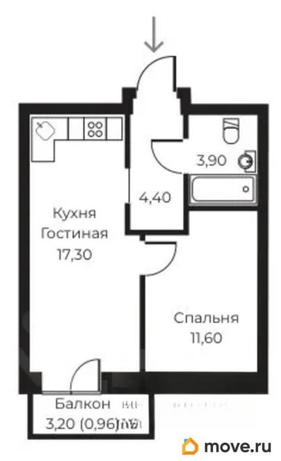 1-комн. квартира, 38.2 м&sup2;