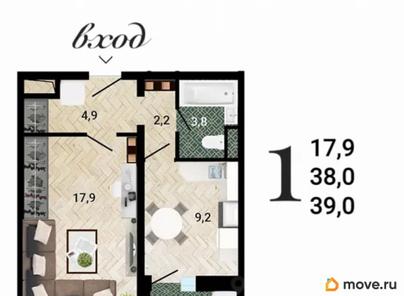 1-комн. квартира, 38.8 м&sup2;