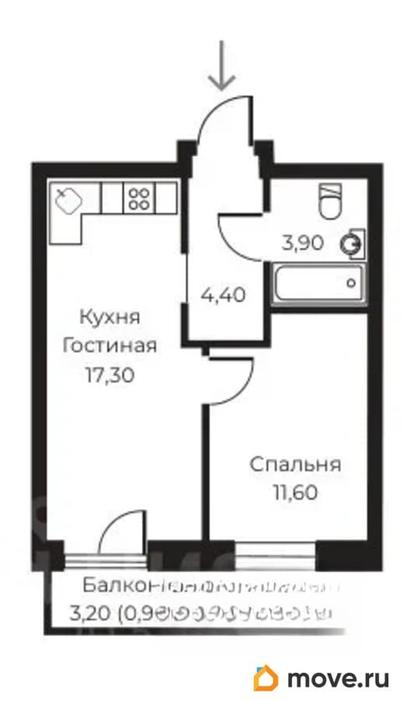 1-комн. квартира, 38.2 м&sup2;