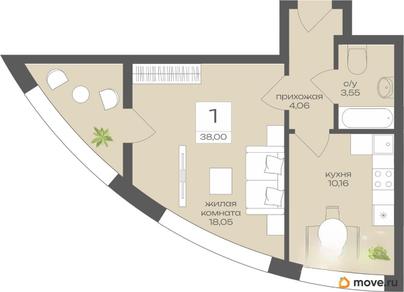 1-комн. квартира, 38 м&sup2;