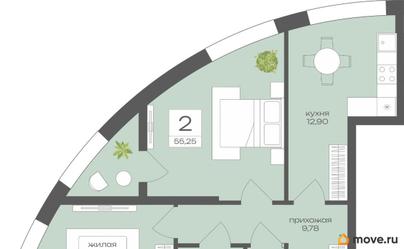 2-комн. квартира, 55.25 м&sup2;