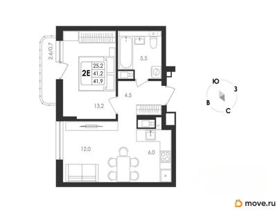 2-комн. квартира, 41.9 м&sup2;