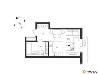 1-комн. квартира, 30.3 м&sup2;