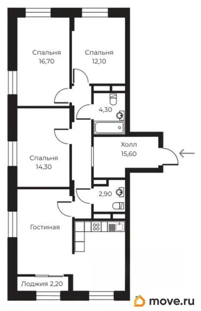 3-комн. квартира, 96.75 м&sup2;