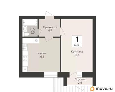 1-комн. квартира, 49.8 м&sup2;