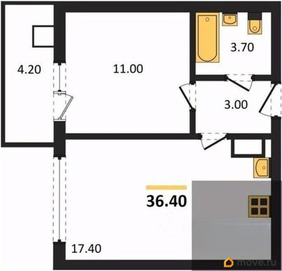 1-комн. квартира, 36.4 м&sup2;