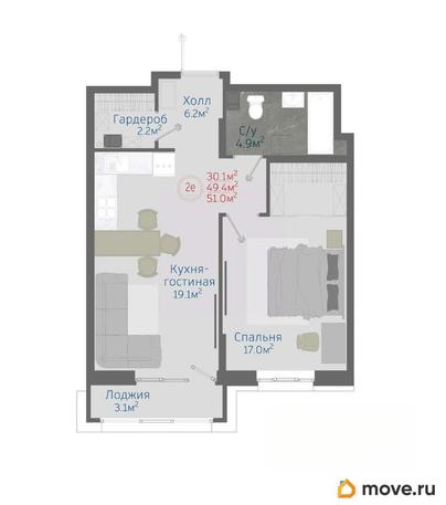 2-комн. квартира, 51 м&sup2;