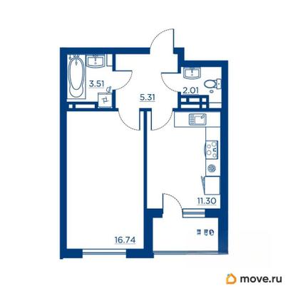 1-комн. квартира, 40.56 м&sup2;