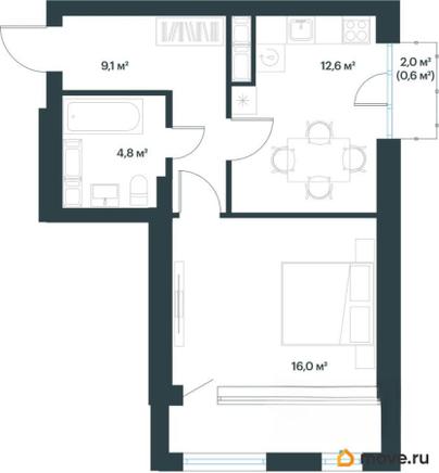 1-комн. квартира, 46.1 м&sup2;